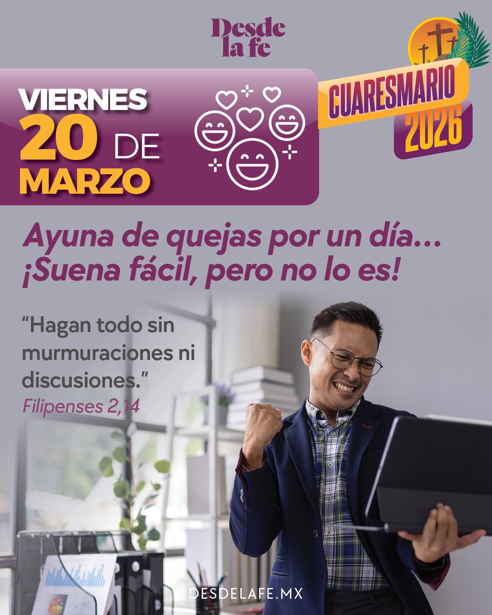 DesdeLaFeMx's tweet image. Reto del día: cero quejas, ¡sí!, aunque cueste. 👀
Intenta cambiar cada queja por gratitud.

Encuentra más actividades aquí: bit.ly/4aB4GHe

#Cuaresmario #Cuaresma #gratitud