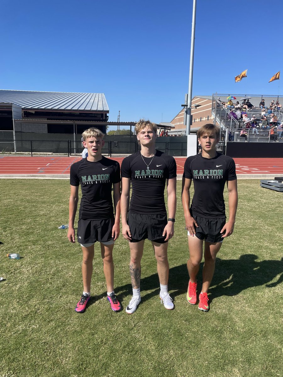 MarionTrack's tweet photo. Our Hurdle crew keeps it going with an Emerson taking 1st, Jaiden 2nd, and Mason 3rd in 110 hurdles at Schulenburg!!
#PrAlert
#HurdalinHurdalinEverdayWeHurdalin
#OneTwoThree https://t.co/3fGYsdLpgt