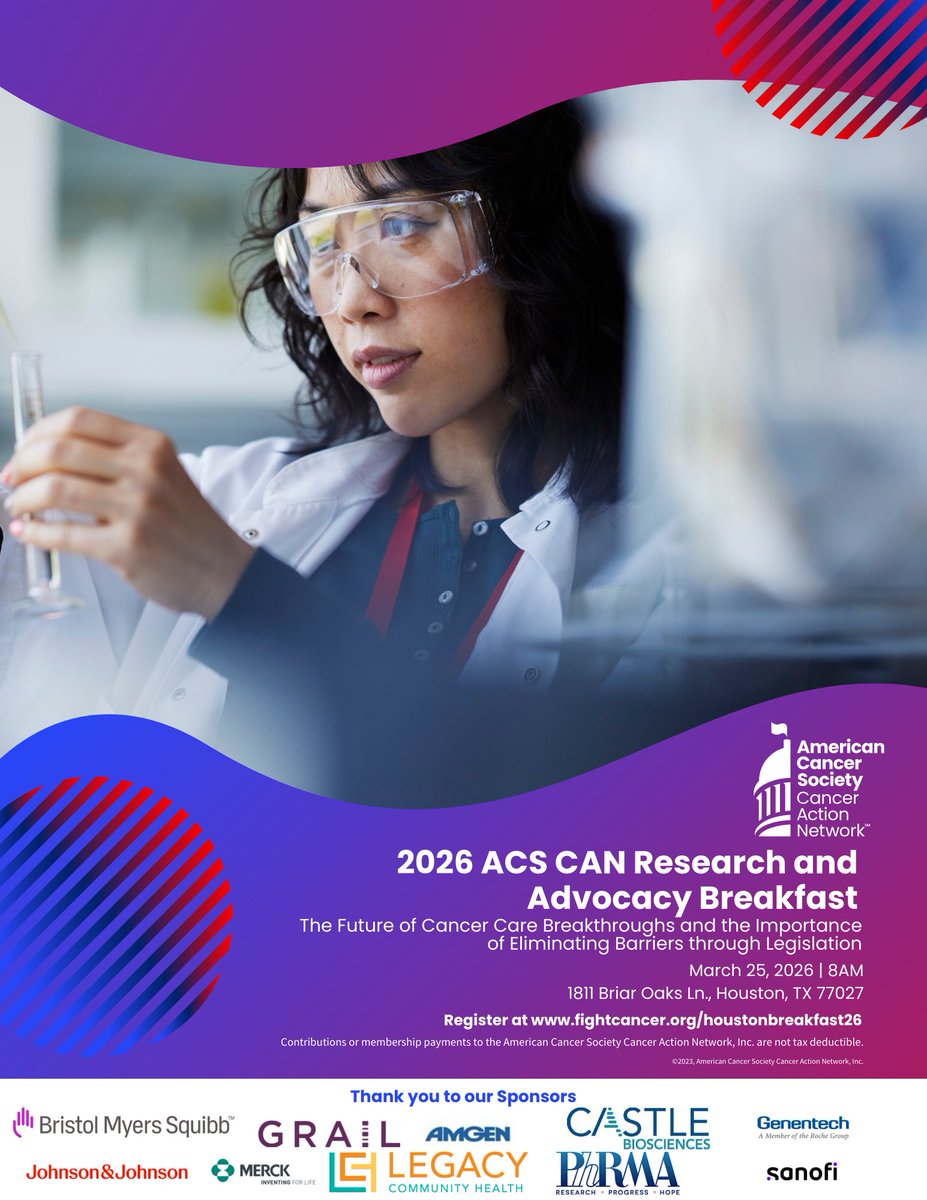 ACSCANTexas's tweet photo. One week to go! Join us at the 2026 @ACSCAN Greater Houston Research &amp; Advocacy Breakfast. Don't miss our fireside chat on @CPRITTexas and the powerful ways it's driving cancer research and life-saving prevention efforts across Texas. #TexasFightsCancer #txlege https://t.co/9SUTvS5DMV