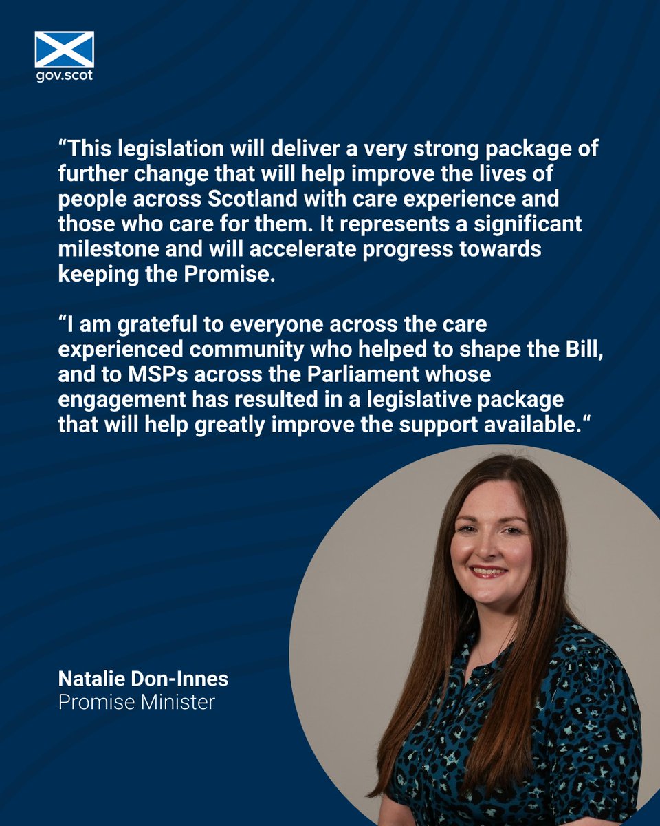 Quote from Promise Minister Natalie Don-Innes on legislation improving care experience and support in Scotland.