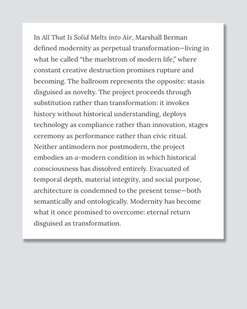 KnowltonOSU's tweet photo. Iman Ansari has published “The Phantom of Modernization” in Architectural Record. The article discusses the White House ballroom project and its use of classical gestures as exemplary of broader semiotic breakdown.

Read more 
https://t.co/Snu5QSXmJD https://t.co/n8FIfSlVcE