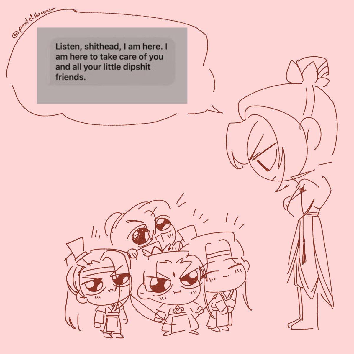 pastelshrooms's tweet photo. jiang cheng on angry mama duty https://t.co/wfEeJGLwka