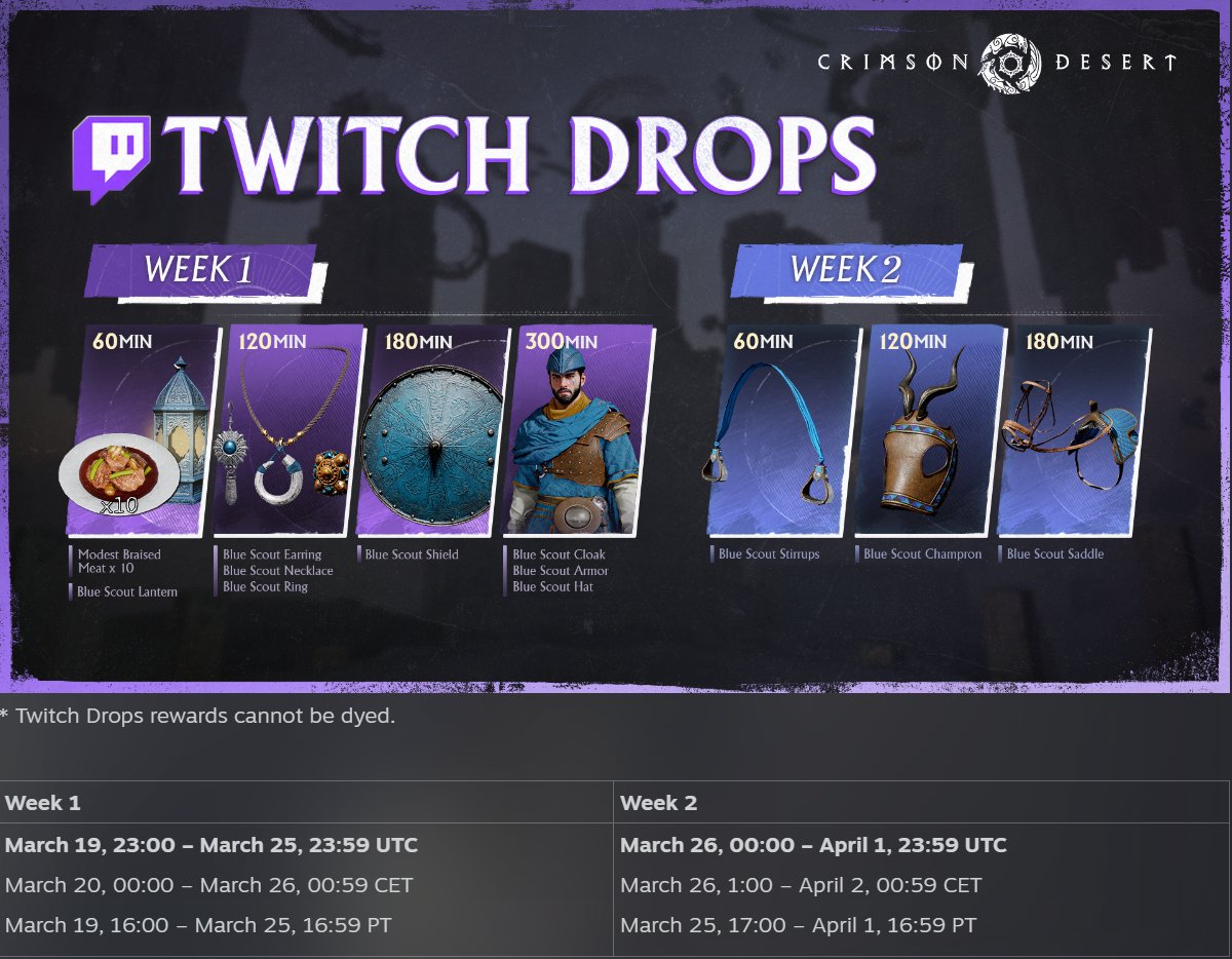 Voidlock666's tweet photo. Crimson Desert - Twitch Drops !!! Have a Fun weekend my Voidlings!!!! https://t.co/Vh8kKmxpfG