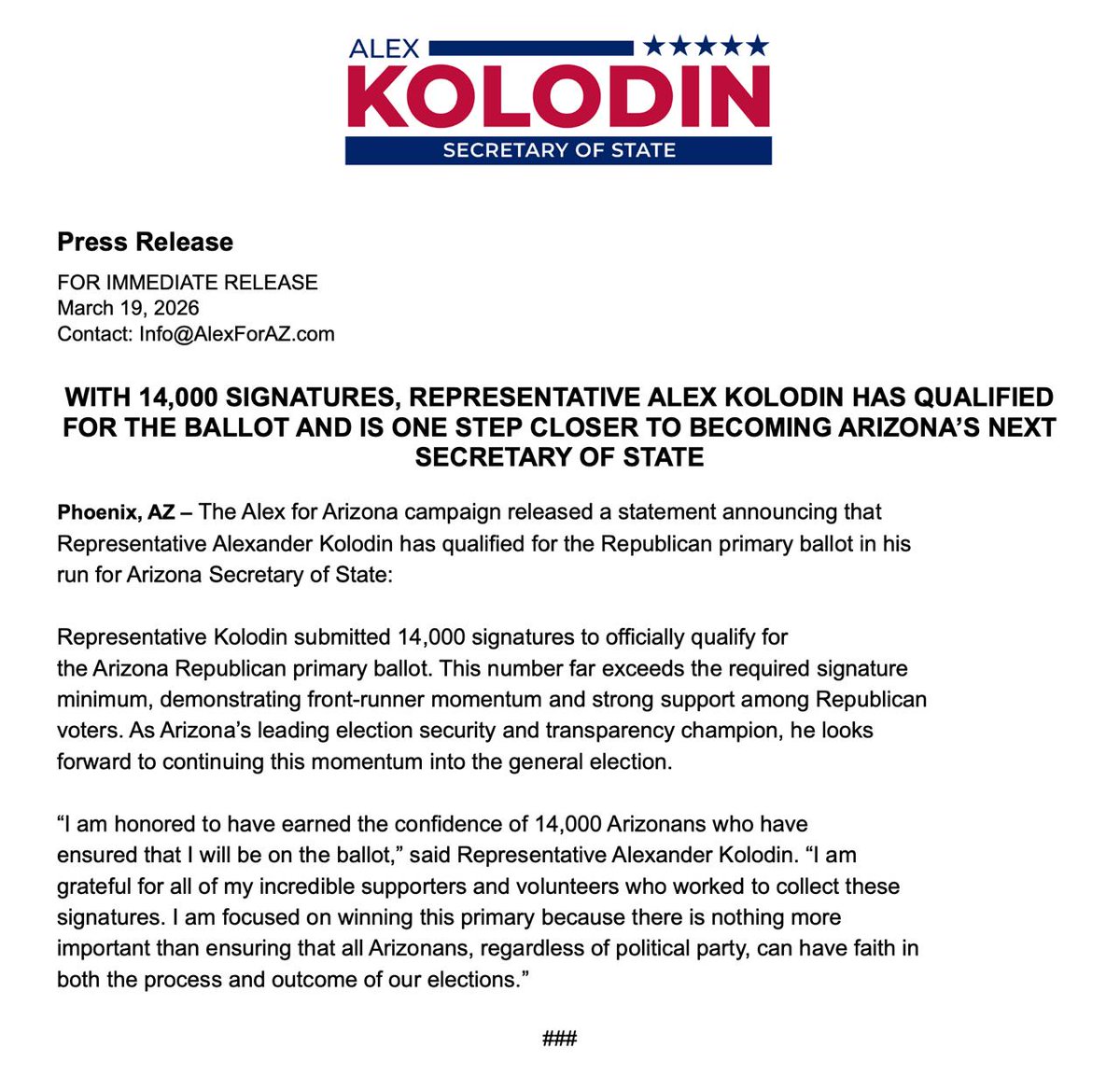 Rep. Alexander Kolodin tweet media