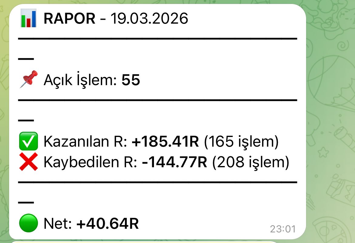 BOTLARIM BUGÜN 64R KAZANDIRDI. ✅

Telegram kanalımda sağdaki botu takip etmeniz için gerekleri detayları anlatacağım. 

Kanalda toplanın ... Link: t.me/zeynepdenbirit…