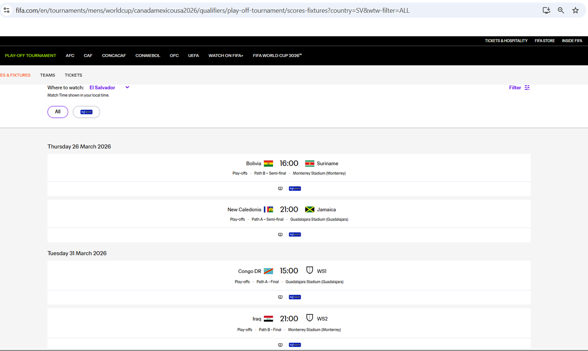 Tigo Sports de El Salvador transmitirá los partidos de repechaje intercontinentales rumbo al Mundial 2026.