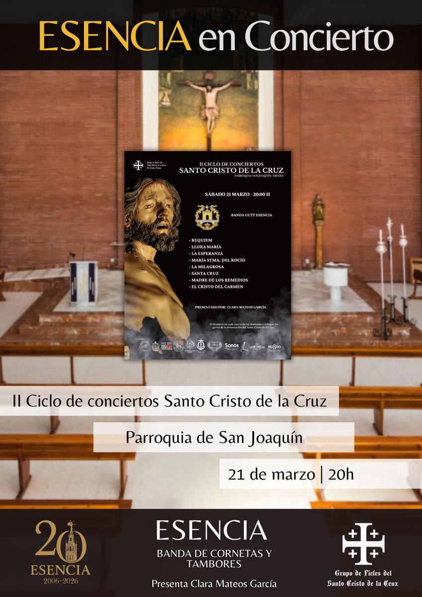Este fin de semana actuaremos también el sábado en la Parroquia de San Joaquín, en el barrio de Triana, dentro del II Ciclo de conciertos Santo Cristo de la Cruz. El mismo dará comienzo a las 20h.