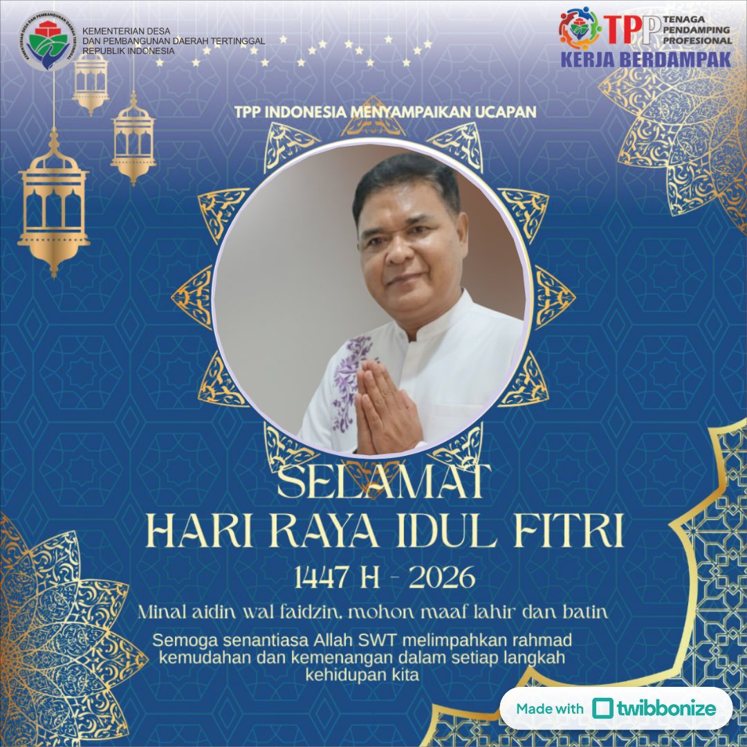 Segenap Pimpinan BPSDM Kemendesa PDT Mengucapkan Selamat Hari Raya Idul Fitri, Mohon Maaf Lahir dan Batin.
<a href="/YandriSusanto/">Yandri Susanto</a> 
@KemensesnegRI 
@BpsdmKemendesa

#KementerianDesaPDT
#BPSDMKementerianDesaPDT
#BerkahSuciRamadhan
#IntegritasTPPKemendesaPDT
#TPPKerjaBerdampak