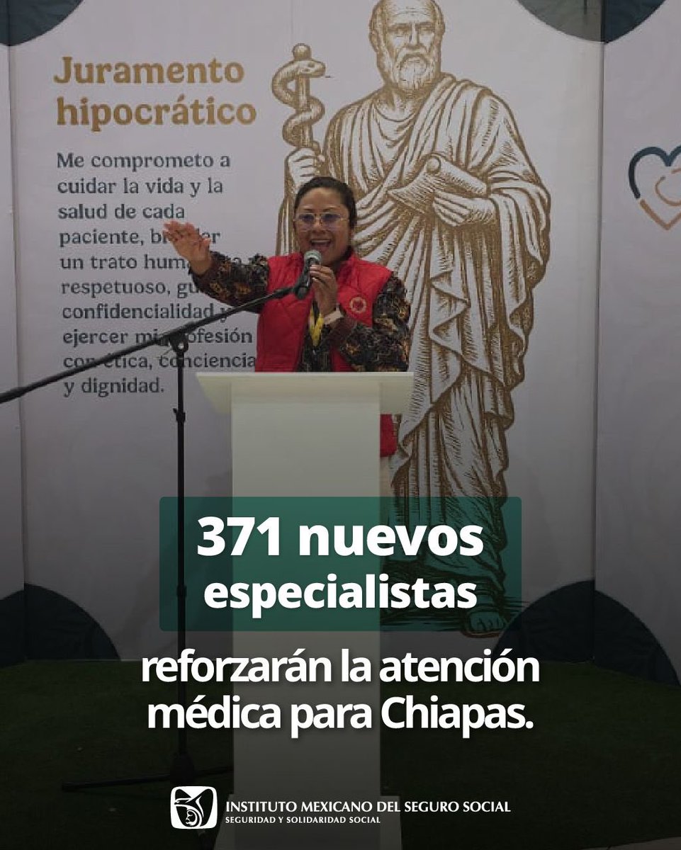 🩺 Más especialistas para Chiapas.

Grandes resultados para #IMSSChiapas en el Draft 2026, 371 nuevas médicas y médicos especialistas reforzarán hospitales y unidades médicas en todo el estado.