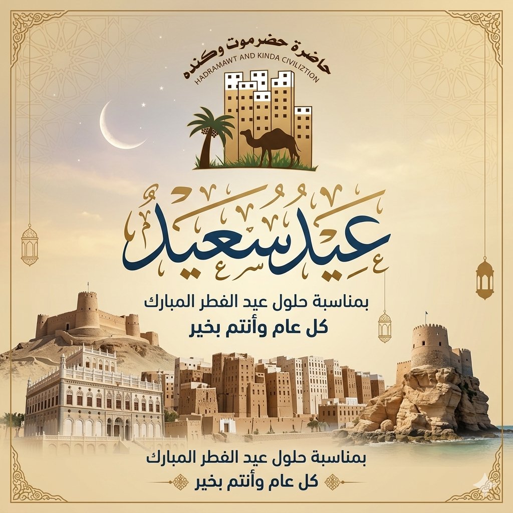 hakc_22's tweet photo. تتقدم حاضرة حضرموت وكِندة بأصدق التهاني والتبريكات بمناسبة عيد الفطر المبارك، سائلين الله أن يتقبل منا ومنكم الصيام والقيام، وأن يعيده علينا وعليكم بالخير واليُمن والبركات.
عيدكم مبارك وكل عام وأنتم بخير. https://t.co/BzznziQWZH