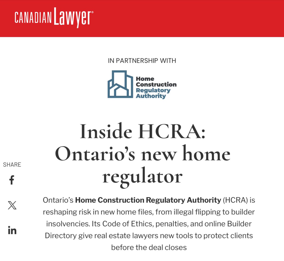 GayleDudeck's tweet photo. Another fluff piece trying to prop up Home Construction Regulatory Authority. ⤵️
My family’s home purchase collapsed & what we learned about @hcraontario should concern every new home buyer!

Since 2021, HCRA has:
• Approved 99% of builders even with failing credit
• Allowed 1,500+ complaints to sit unresolved for over a year
• Renewed licenses despite prior misconduct
• Let the complaint backlog explode 
• Failed to take proactive enforcement action

This isn’t a system protecting consumers it’s one protecting builders.  Leadership matters. Oversight matters. Independence matters.

Right now, Ontario new homebuyers have none of the above.  Why is this acceptable in the middle of a housing crisis?
@stcrawford2 @globeandmail @TorontoStar @ONpoli @cbcgopublic 

See:
https://t.co/pIwOPRZaH9