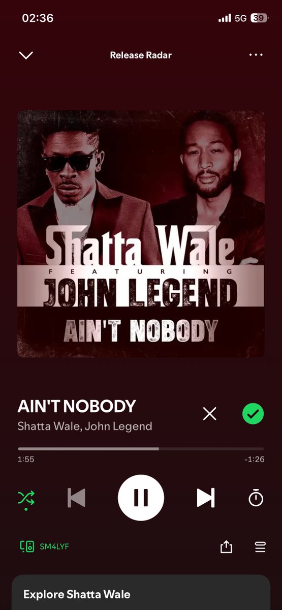 The reggae vibes dey Keeeeelllll me…

Whaaaaaaaattttttttt #SM4LYF ⚡️⚡️

SHATTA WALE &amp; JOHN LEGEND really cooked this song 🔥🔥🔥🇬🇭🇬🇭🇺🇸🇺🇸

#AINTNOBODY is a masterpiece #ShattaJohnLegend #JohnLegend