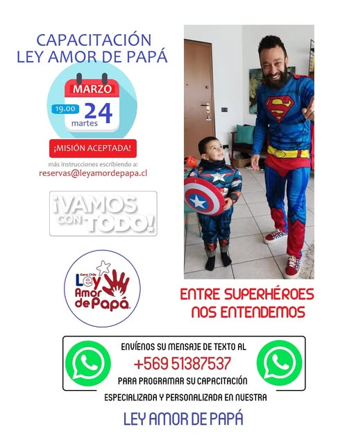AmordePapa's tweet photo. LA CONEXIÓN CON NUESTROS HIJOS ES LA MÁS PODEROSA DEL UNIVERSO... y no existe "VILLANA" que pueda destruirla, gracias a nuestra #LEYAMORDEPAPÁ

¡VAMOS CON TODO! Ahora lo esperamos a Ud., escríbanos al mail: reservas@leyamordepapa.cl y/o MENSAJE de TEXTO al WhatsApp +56 9 51387537 https://t.co/sOwA6TZNKx
