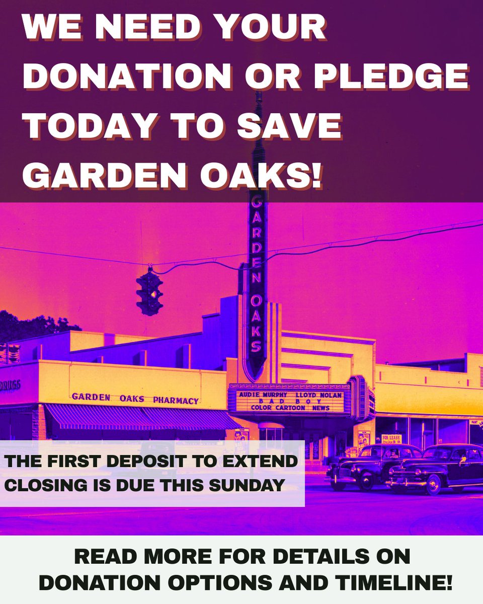WE ARE JUST DAYS AWAY FROM THE FIRST FUNDRAISING DEADLINE.

March 22nd is the deadline for the first earnest money deposit of $25k to extend closing for 30 days and give us the time needed to make this sale successful. 

Donate or make a pledge here: arthousehtx.charityproud.org/Donate/Index/?…