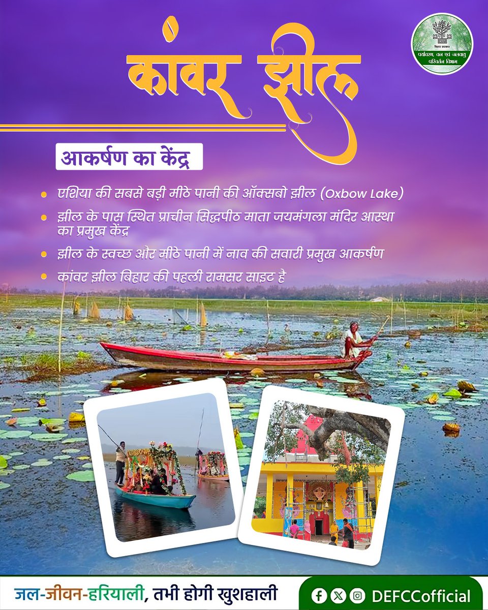 DEFCCOfficial's tweet image. नाव की सवारी, स्वच्छ जल और प्राकृतिक सुंदरता का अनोखा अनुभव. बिहार की पहली रामसर साइट- कांवर झील

@MLCBJPPramod @IPRDBihar @moefcc 
#Wetlands #Kanwarlake #KanwarJheel #ExploreBihar