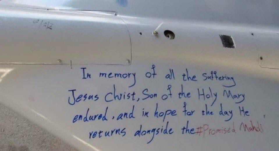 MarioNawfal's tweet image. 🇮🇷 On Good Friday, Iran launched a drone inscribed with:

"In memory of all the suffering Jesus Christ, Son of Holy Mary endured."

Tehran is directly mocking the "End-Times" rhetoric currently surfacing in some U.S. military circles.

A very deliberate, high-stakes provocation.