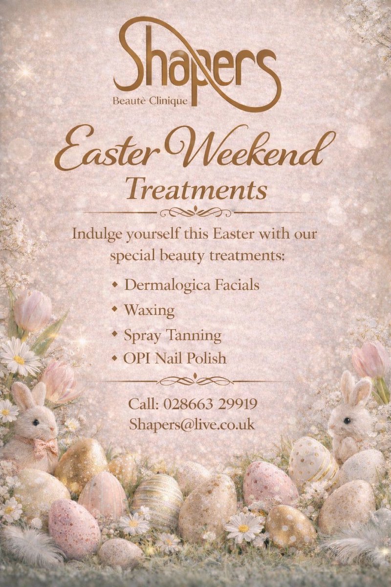 We have everything you need this Easter Weekend 🐰

We also remind clients that we are closed on Tuesday 7th April 2026. We reopen as normal on Wednesday 8th.

🏠: 2nd Floor, The Diamond (above Cex exchange shop)
✉️: shapers@live.co.uk
📞: 028663 29919