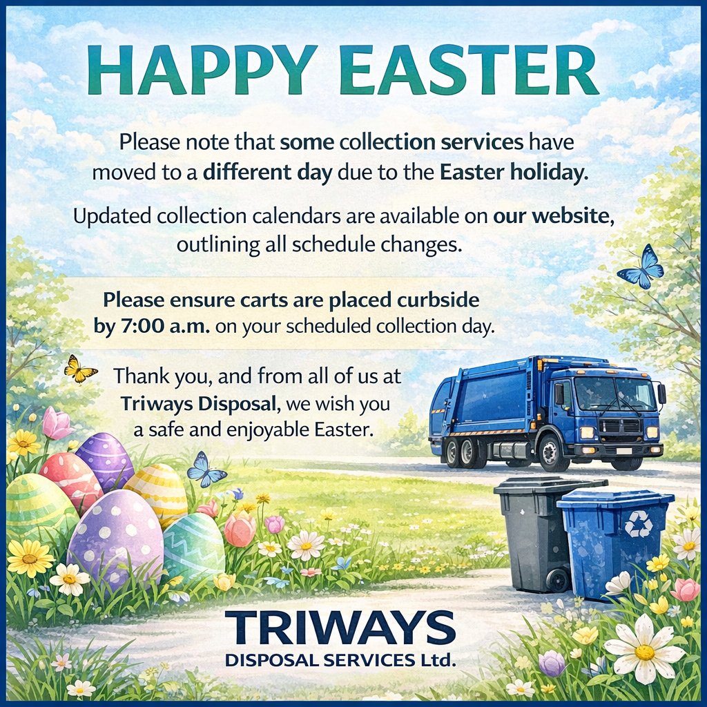 NoelCLatimer's tweet photo. Thank you for your continued trust in Triways Disposal. Wishing you and your loved ones a safe, peaceful, and enjoyable Easter holiday. https://t.co/pP0xZoCscN