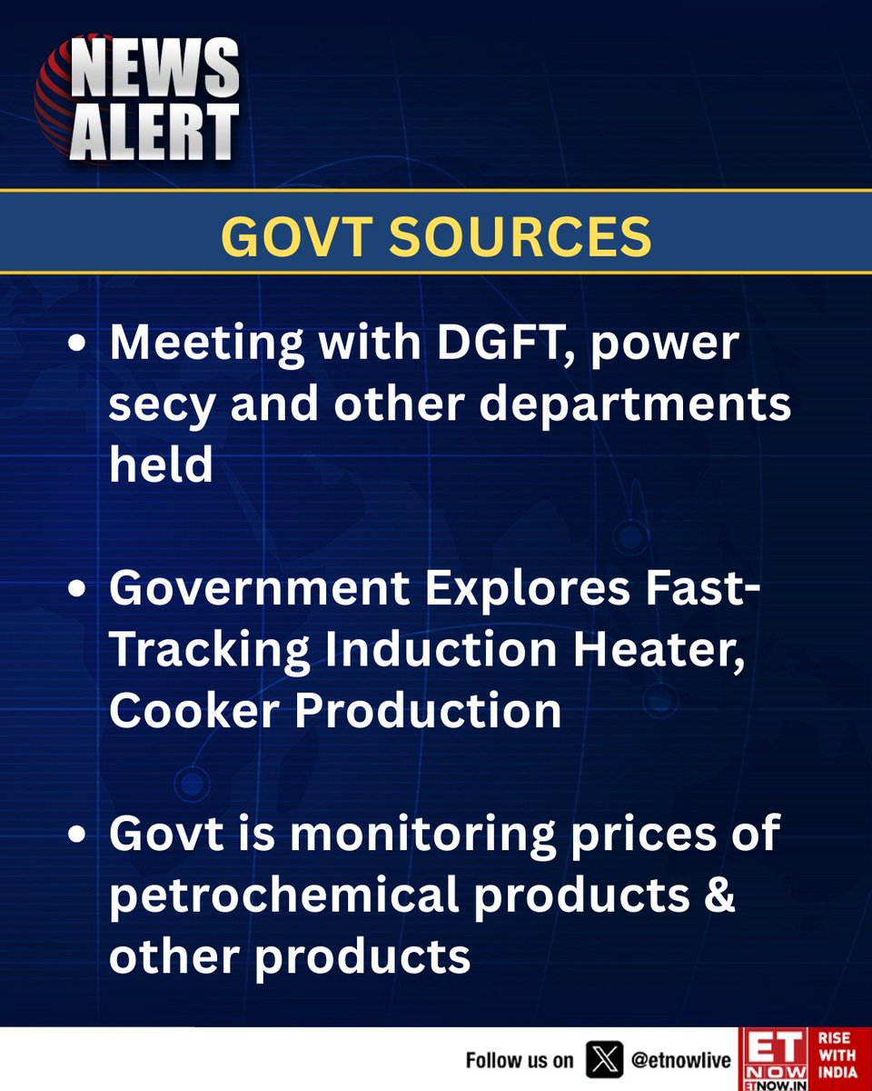 ETNOWlive's tweet image. Govt explores fast tracking induction appliance production and steps up monitoring of petrochemical prices after inter department meet 

#Government #Policy #Manufacturing #IndiaInc @SumitaKareer