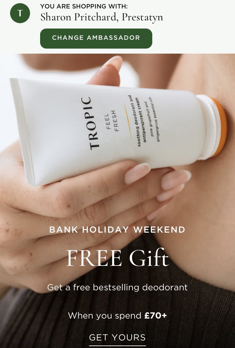 CambriaCeltica's tweet image. Bore Da!🌅🌱Bank Holiday Offer #vegan &amp;amp; #Crueltyfree Spend £70 get free delivery &amp;amp; free gift. Eg Hair Care Discovery Kit w free bag £20, Skincare Discovery Kit w free bag £34, Resurfacing body lotion w free mitt £28, get FeelFresh Deodorant worth £12 free! tropicskincare.com/sharonpritchar…