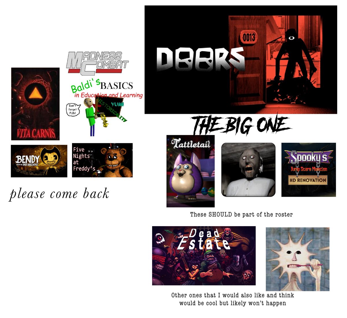AntzIsMad's tweet photo. With the dark deception collab, here is my current wishlist of collab I would like for pc2
#pillarchase2 https://t.co/ve0R4s1Irg