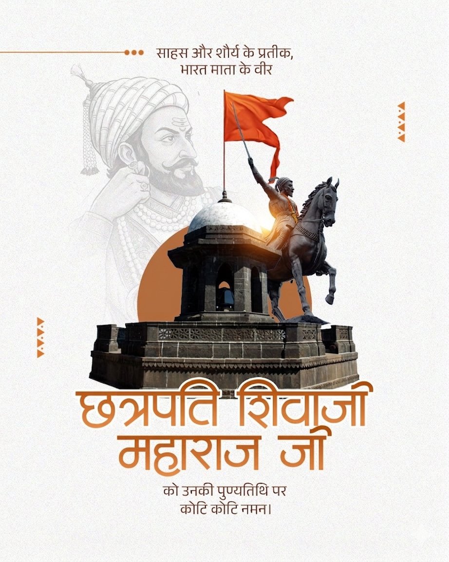 हिन्दवी स्वराज्य के संस्थापक, अदम्य साहस और राष्ट्रभक्ति के प्रतीक वीर शिरोमणि छत्रपति शिवाजी महाराज के बलिदान दिवस (3 अप्रैल) पर कोटि-कोटि नमन। उन्होंने अपने शौर्य और कुशल प्रशासन से न केवल मराठा साम्राज्य की नींव रखी, बल्कि मातृभूमि की रक्षा के लिए आजीवन संघर्ष किया।
