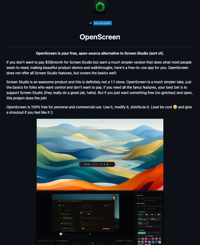 Open Screen Picture RIP Screen Studio's $29/month subscription. Someone built the free ...