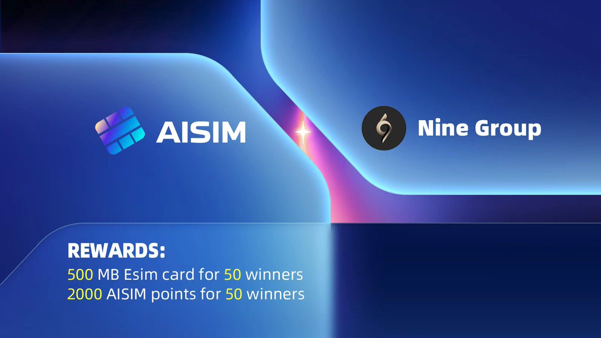 AISIM_EN's tweet photo. AISIM & NINE GROUP Partnership Giveaway🥳

NINE GROUP is building a structured, identity-based crypto organization designed to connect high-conviction individuals, capital, infrastructure, and real-world assets into a long-term collaborative network.

🎁Complete the tasks to win 500MB eSIM Cards & 2,000 Points, 50 winners!

To enter: 
✅ Follow @NineGroupGlobal & @AISIM_EN
✅ Like, RT, Tag 2 Friends & Leave your Telegram User ID
✅ Jon the Group 👉 https://t.co/i0pcIu6xx7

📅Ends 10th April, Best of luck! ⚡️

 #Giveaway #Airdrops