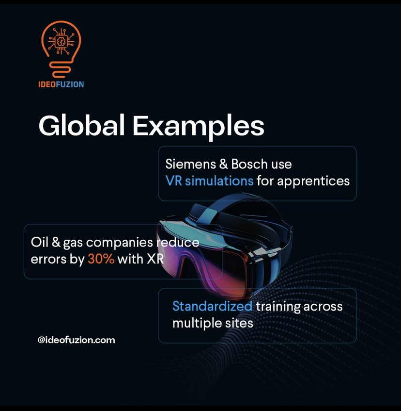 Ideofuzion's tweet photo. 🚀 Still training your workforce the old way while the world moves immersive?

Traditional industrial training is often slow, costly, and limited but #XR is transforming it into immersive, scalable, and high-impact learning experiences that reduce errors and accelerate skill development.

With technologies like #AI, #Blockchain, and #Web3, industrial training is becoming smarter, trackable, and more accessible bridging skill gaps and preparing a future-ready workforce.

👉 Swipe through slides to know more about how #XR is redefining industrial training in 2026.

At @Ideofuzion, we specialize in building the core infrastructure for this new reality. With over a decade dedicated to advanced software development since 2013, our team is recognized for engineering complex systems at the frontier of technology.

We don’t just visualize the future, we architect high-performance spatial computing solutions, such as integrating AI for cognitive processing and #XR for deep immersion, providing the essential foundation for scalable #metaverse and enterprise applications.

It’s time to upgrade your workforce with innovation that actually delivers.

⚡ Let’s build the future of training together hit us up and let’s make it happen!

📩 Reach out to us via WhatsApp, Email, or DM.

📧 info@ideofuzion.com
🌐 https://t.co/hxusxTqCa4
💬 https://t.co/Ivbt1j4L4G

@Ideofuzion | Empowering Smarter & Safer Workforce Innovation.

#XR #ExtendedReality #BlockchainUSA #2026Technologytrends #2026XR #AI #Blockchain #Web3 #Metaverse #DigitalTransformation #Ideofuzion