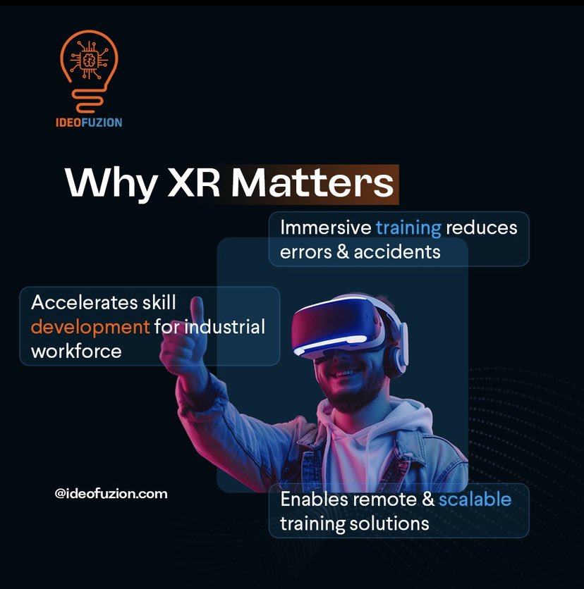 Ideofuzion's tweet photo. 🚀 Still training your workforce the old way while the world moves immersive?

Traditional industrial training is often slow, costly, and limited but #XR is transforming it into immersive, scalable, and high-impact learning experiences that reduce errors and accelerate skill development.

With technologies like #AI, #Blockchain, and #Web3, industrial training is becoming smarter, trackable, and more accessible bridging skill gaps and preparing a future-ready workforce.

👉 Swipe through slides to know more about how #XR is redefining industrial training in 2026.

At @Ideofuzion, we specialize in building the core infrastructure for this new reality. With over a decade dedicated to advanced software development since 2013, our team is recognized for engineering complex systems at the frontier of technology.

We don’t just visualize the future, we architect high-performance spatial computing solutions, such as integrating AI for cognitive processing and #XR for deep immersion, providing the essential foundation for scalable #metaverse and enterprise applications.

It’s time to upgrade your workforce with innovation that actually delivers.

⚡ Let’s build the future of training together hit us up and let’s make it happen!

📩 Reach out to us via WhatsApp, Email, or DM.

📧 info@ideofuzion.com
🌐 https://t.co/hxusxTqCa4
💬 https://t.co/Ivbt1j4L4G

@Ideofuzion | Empowering Smarter & Safer Workforce Innovation.

#XR #ExtendedReality #BlockchainUSA #2026Technologytrends #2026XR #AI #Blockchain #Web3 #Metaverse #DigitalTransformation #Ideofuzion