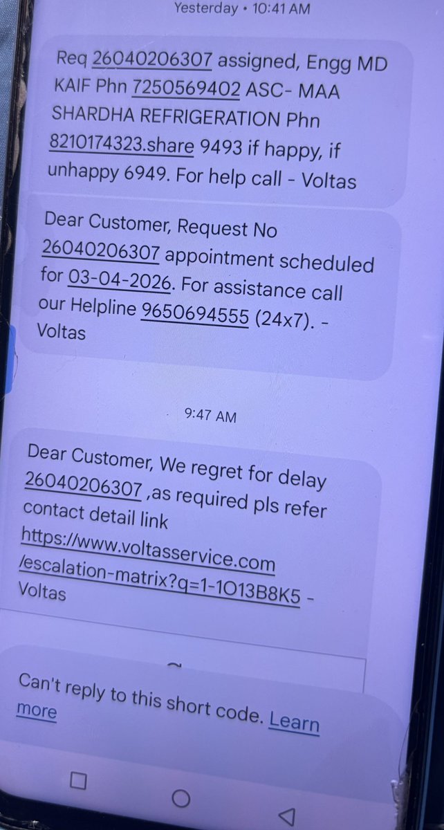 Technoapkanuj's tweet photo. @myvoltas Today I called your service center multiple times, but not a single call was answered. I did not expect such negligence. Please respond urgently and resolve my issue. https://t.co/3v7iraKtCZ