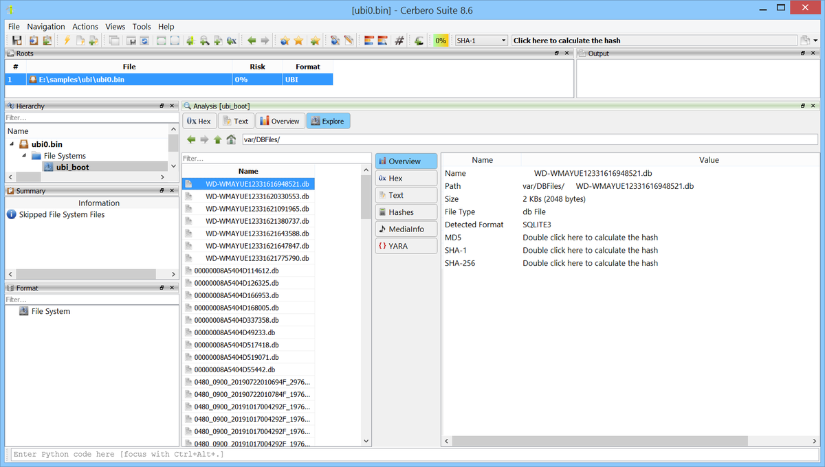cprofiler's tweet photo. 📦 We are happy to announce support for UBI images and the UBIFS file system. The new UBI Format package lets you inspect UBI volumes and browse UBIFS file systems directly within the application.

UBI (Unsorted Block Image) is a volume management layer for raw NAND flash memory, widely used in embedded Linux devices such as routers, IoT hardware, industrial controllers, and consumer electronics. A UBI image contains one or more logical volumes that may hold kernel images, SquashFS partitions, or UBIFS file systems. UBIFS is a log-structured file system designed specifically for UBI volumes, featuring a B-tree index and transparent data compression. Having native support in Cerbero Suite means analysts can inspect firmware dumps and flash images encountered during security research, vulnerability assessment, or forensic investigations without needing external tools.