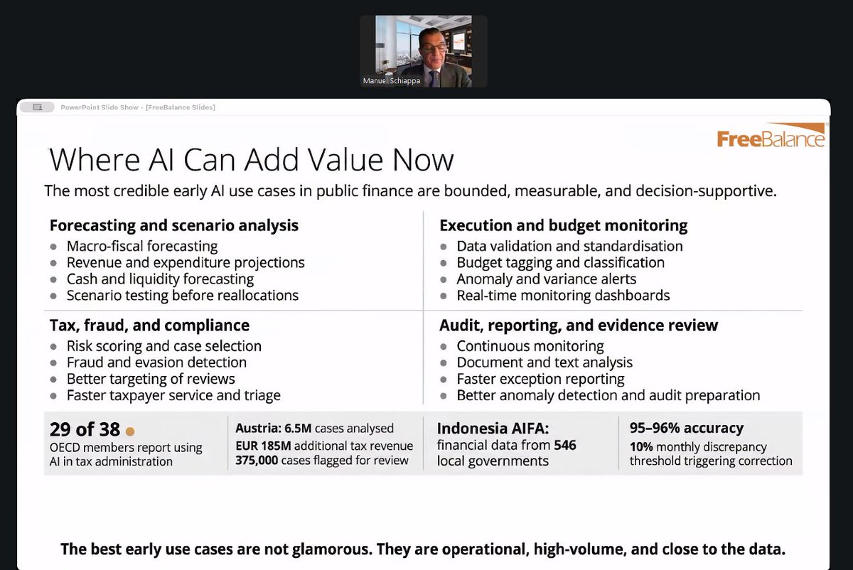 freebalance's tweet photo. Yesterday FreeBalance's @PietraCEO, led an FMI webinar on "The Next Generation of Government Financial Management — Is Canada Keeping Up?"

"Ultimately, the future of #PFM will not be defined by how much technology we adopt, but by how well we use it to make better decisions." https://t.co/GuO4xlf5km