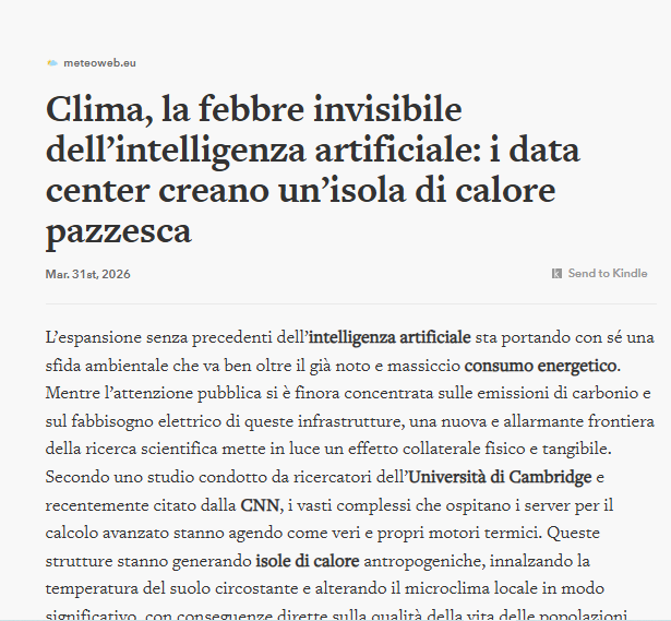 Erinni15's tweet image. I server per il calcolo, generano isole di calore. Questo fenomeno alza la temperatura del suolo e altera significativamente il microclima locale conseguenze   sulla qualità della vita delle popolazioni residenti nelle vicinanze. #co2 #climatescam #green

meteoweb.eu/2026/03/clima-…
