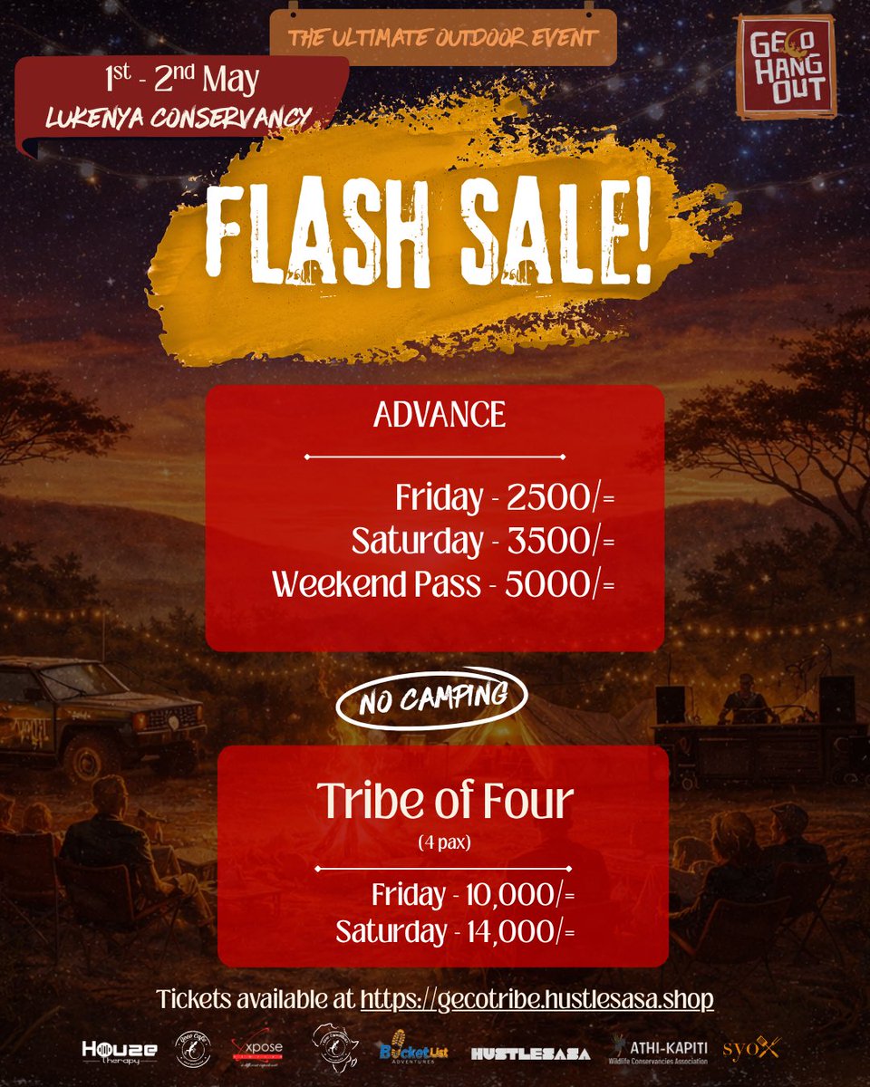 Geco_Cafe's tweet image. It’s Good Friday, and we’ve got some GOOD NEWS for you! 🚨

We have a weekend FLASH SALE 🗣️🗣️
From now until Monday, enjoy discounted Geco Hangout tickets 🔥

TICKET LINK👇🏻
gecotribe.hustlesasa.shop
🗓️: 1-2nd May
📍Lukenya Conservancy

#tupatanegecohangout

#gecohangout #flashsale
