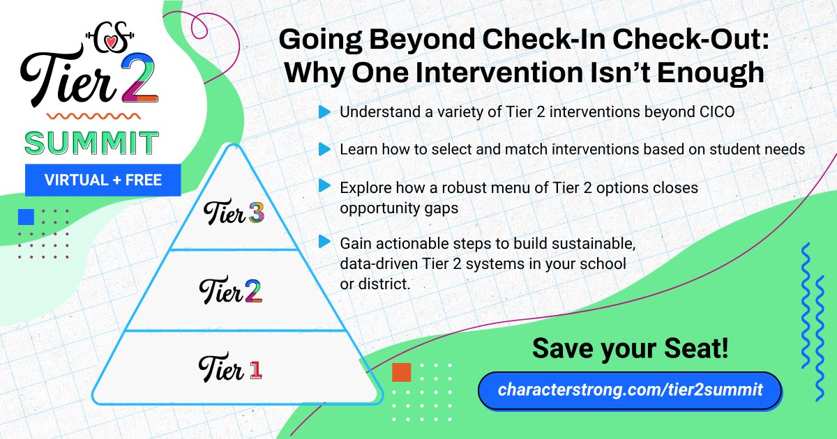 CharacterStrong's tweet image. Join us April 22nd for a FREE virtual summit designed for educators, administrators, and support staff ready to deepen their understanding of effective #Tier2 interventions.

Save your seat: characterstrong.com/tier2summit #Education #MTSS #CharacterStrong @DrClayCook