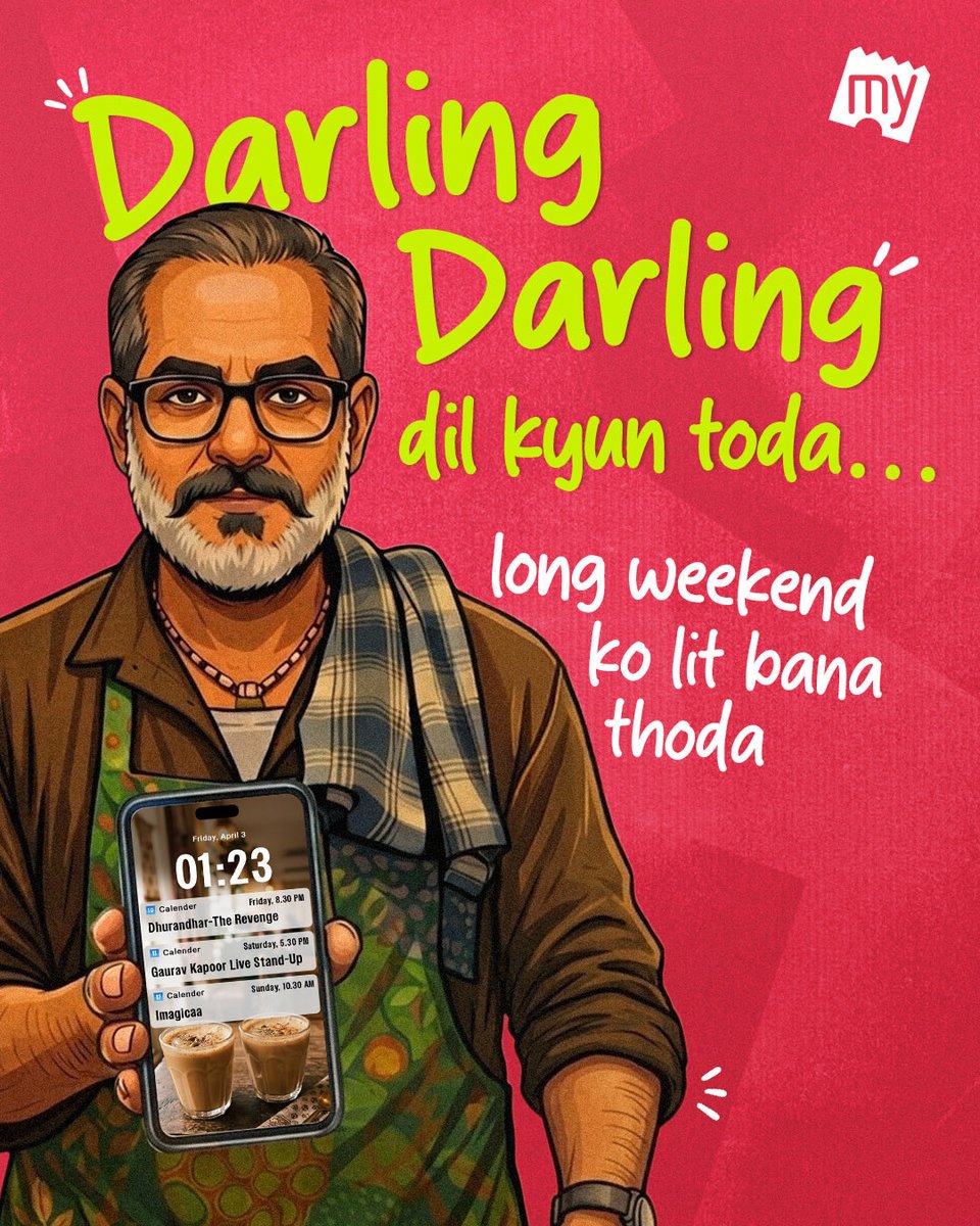 bookmyshow's tweet photo. Ab toh Aalam bhai ne bhi bol diya 🤭

#DhurandharTheRevenge #GauravGera #MohammadAalam #DarlingDarling #Plans #LongWeekend #BookMyShow https://t.co/cQhjH7hZMf