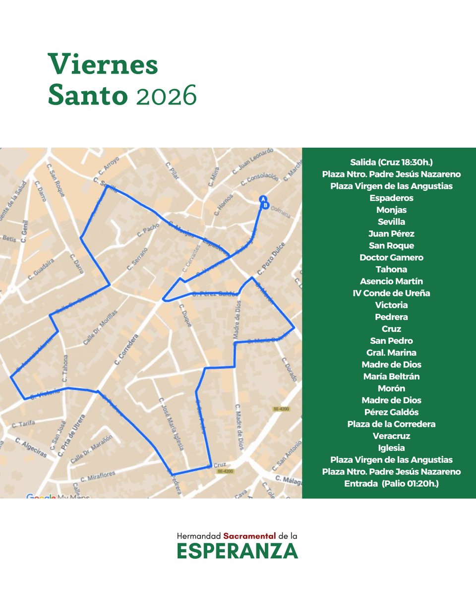 ℹ️ Datos de interés de nuestra cofradía, recorridos y horarios.

📌 Guarda esta información por si la necesitas para este Viernes Santo.