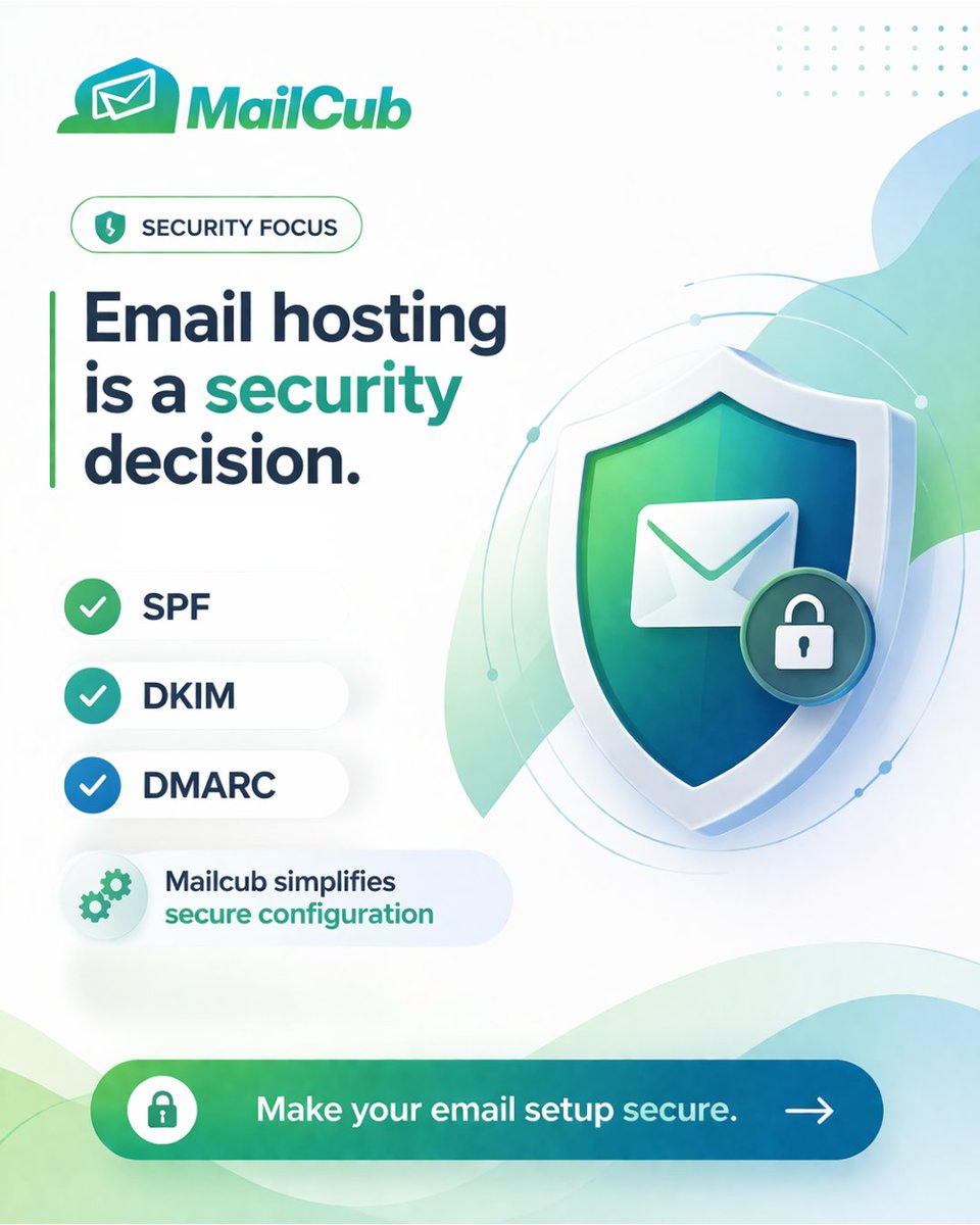 MailCub_'s tweet photo. Email hosting is a security decision.
Without proper SPF, DKIM &amp; DMARC, your emails are heading straight to spam.
MailCub simplifies secure email setup so you stay protected and deliverable.
Make your email infrastructure secure from day one.
Secure your email with MailCub. https://t.co/2pdxBx4Rre