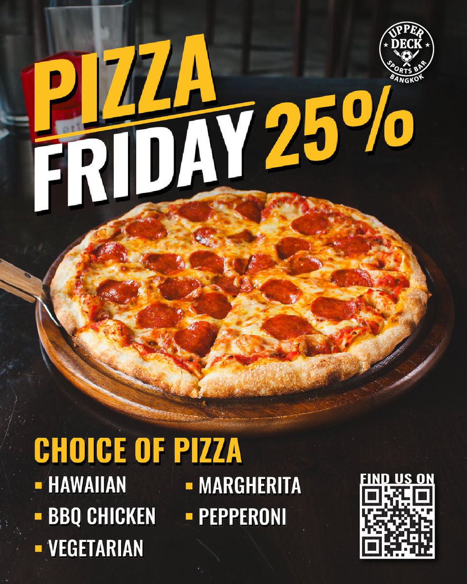 TheUpperDeckBKK's tweet image. 🔥 PIZZA FRIDAY: 25% OFF 🔥

Bring the crew, grab a cold one, and let the weekend begin!

Upperdeck Sports Bar – Sukhumvit Soi 20
📍Maps: maps.app.goo.gl/b9AJeAX2agr13y…
➕LINE: lin.ee/Dq4q86h
🌐Web: theupperdecksportsbar.com

#UpperDeckSportsBar #PizzaLover #BangkokFood