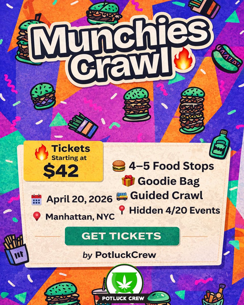 potluckcrew's tweet photo. Munchiescrawl is a stoners dream. Join us 4/20 in nyc https://t.co/i9Xq8E1kX6