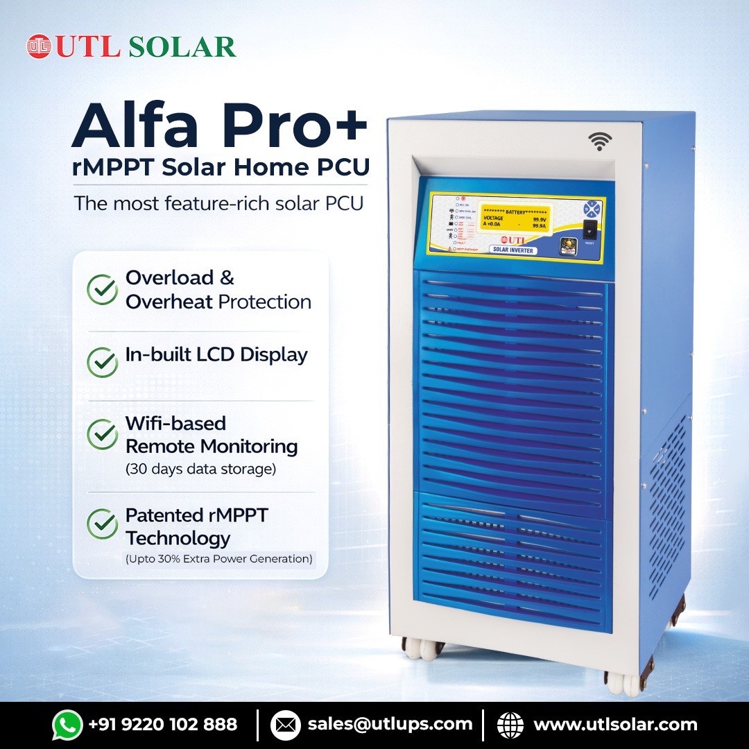 UTLsolar's tweet image. Next-Gen Solar PCU built for frequent power cuts.
ALFA PRO+ delivers reliable power with solar-first savings, smart monitoring &amp;amp; advanced rMPPT technology—for clean, efficient, uninterrupted energy.
.
.
.
.
.
.
.
.
.

#UninterruptedPower #UTLSolar #SolarSolutions