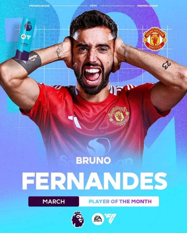 UnitedLoyalHQ's tweet photo. According to reports, Bruno Fernandes don win Premier League player of the Month for March
#MUFC #UnitedMatter_ #MUIP https://t.co/CANDV7JkYw