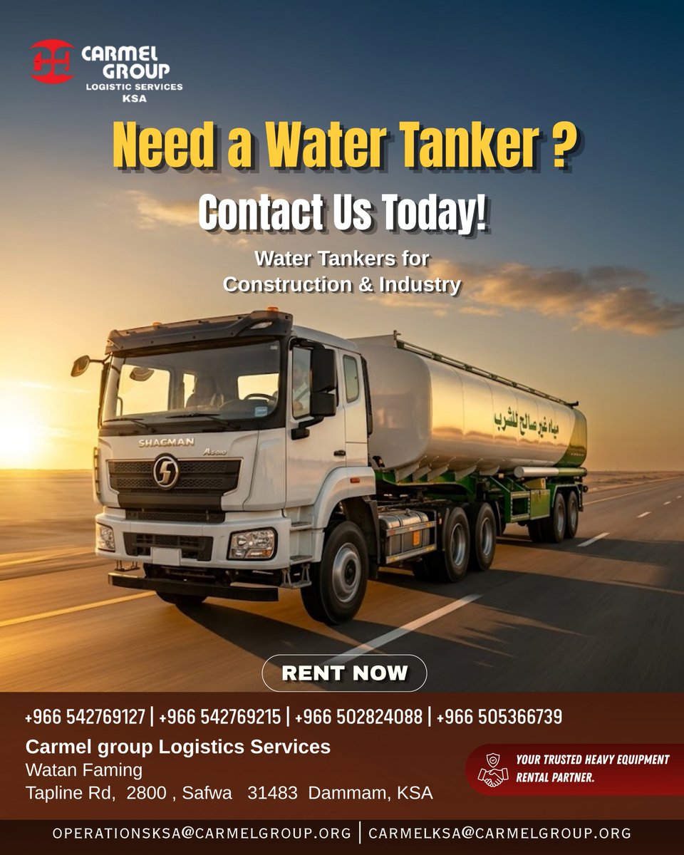 services95671's tweet image. Heavy-Duty Water Tanker Rental – Reliable. Ready. On Time.
📞 Book Now:
+966 542769127 | +966 542769215
Dammam, KSA
📧 operationsksa@carmelgroup.org
#WaterTanker #TankerRental #HeavyEquipment #ConstructionKSA  #Dammam #KSA #EquipmentRental  #WaterTankerrental #Heavyequipment