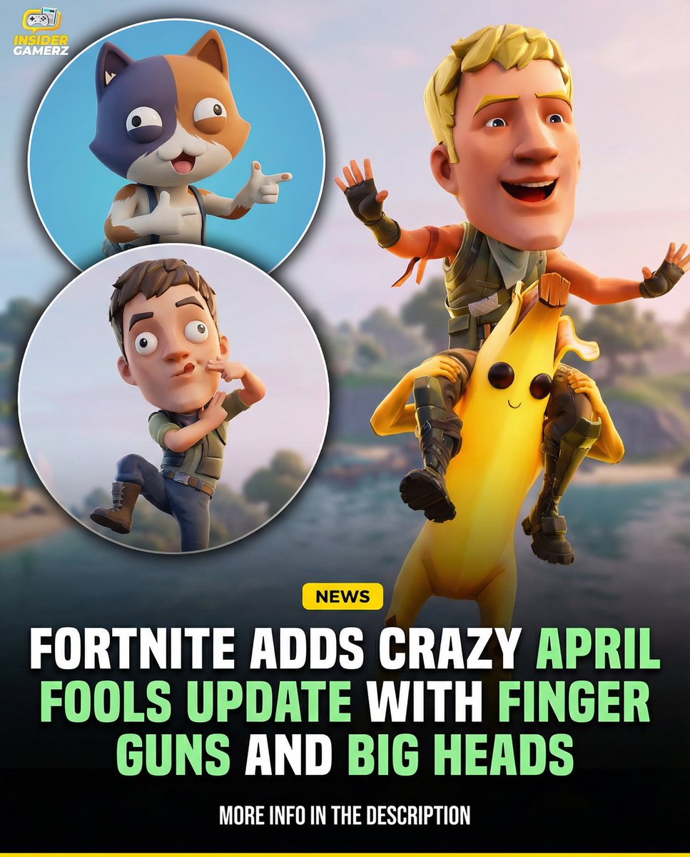 MrGamerzMG's tweet image. Fortnite adds a crazy April Fools update with finger guns, big heads, and shoulder riding, but only for 24 hours. The fun won’t last long. Are you jumping in today? #Fortnite #GamingNews #BattleRoyale
