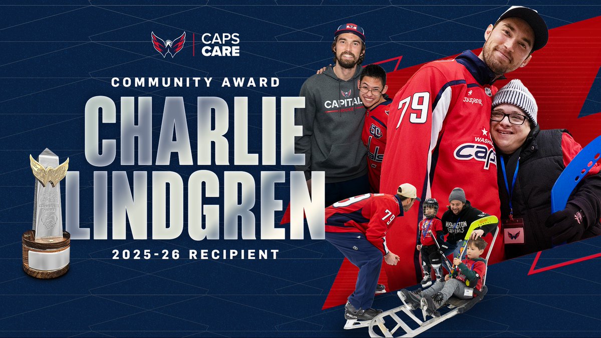 Capitals's tweet photo. The Capitals announced today Charlie Lindgren as the recipient of the organization’s third annual Caps Care Community Award in honor of his efforts in the community during the 2025-26 season.

Lindgren will be recognized ahead of #CapsSabres in a pregame ceremony.