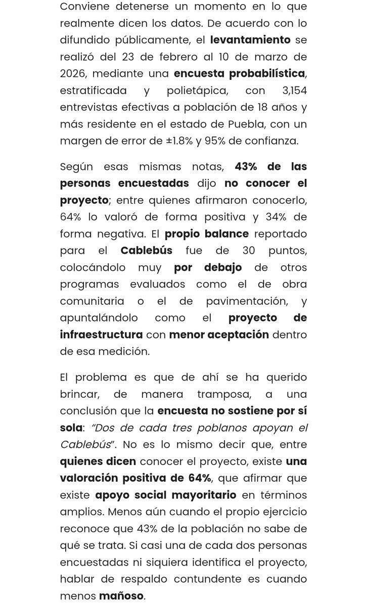 Esta semana en <a href="/e_consulta/">Periódico e-consulta</a> escribo sobre la encuesta de CISO sobre el cablebus y lo que sus datos nos dicen pero los medios no nos cuentan: 

El cablebus es el proyecto de infraestructura con la aceptación más baja de todos los evaluados en esa medición

e-consulta.com/opinion/2026-0…