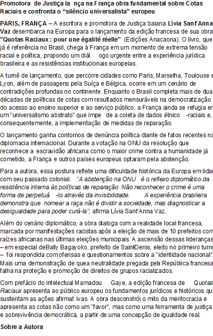 BomfimBrown's tweet photo. Promotora de Justiça lança na França obra fundamental sobre Cotas Raciais e confronta o “silêncio universalista” europeu https://t.co/hKOwgGE88X