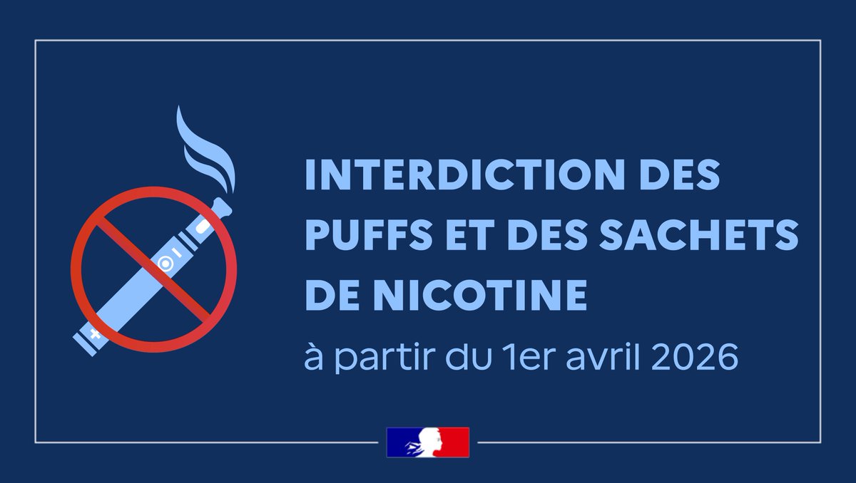 Image de Préfet de la Manche - 🚫 Nouvelles interdictions dès ce 1er avril 2026
Sont désormais interdits :
- Puffs
- Sachets &am