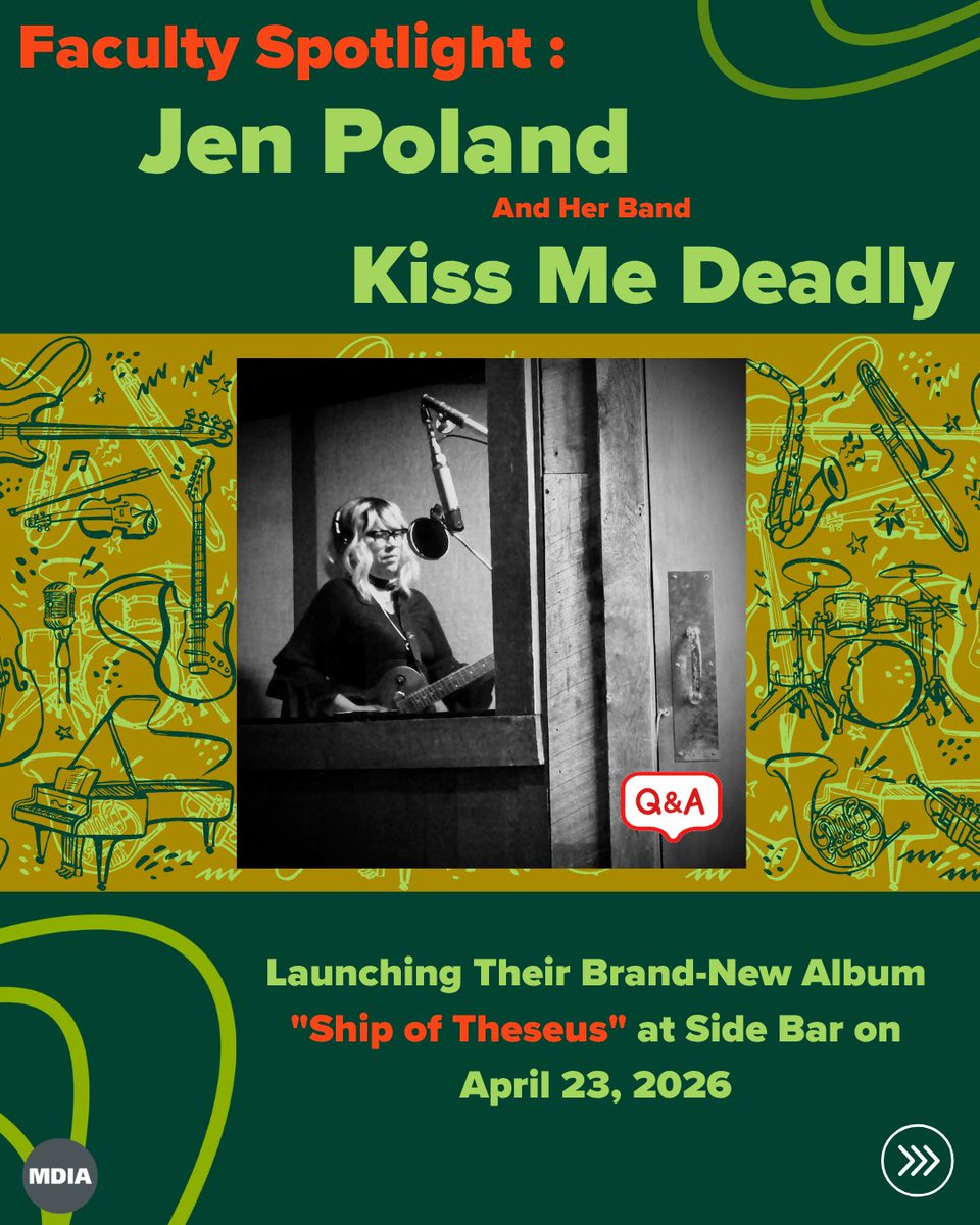OU_MDIA's tweet photo. MDIA’s own Jen Poland; professor, musician, and frontwoman of Kiss Me Deadly is dropping the band’s new album Ship of Theseus at Side Bar on April 23.

Check out our Q&amp;A on Instagram and Facebook to see how she balances teaching and making music. 🎶✨ #MDIA #OU https://t.co/tAoAb4vRnF